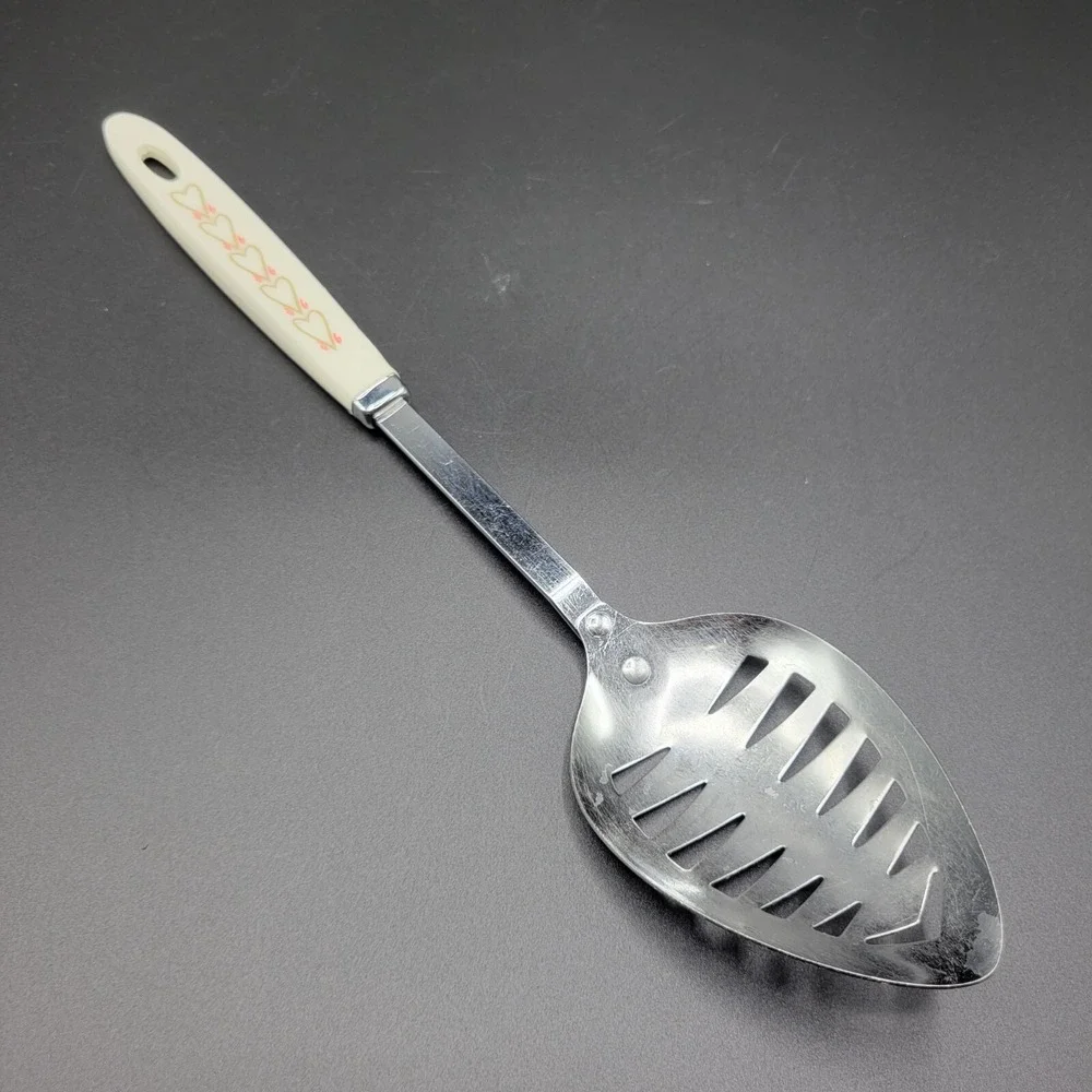 Vintage Androck Heart Handle Stainless Steel Slotted Serving Spoon READ